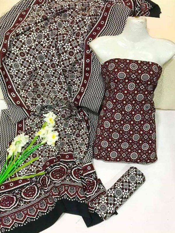 Traditional Cotton Ajrak Hand Block Print 3 Pc Suit