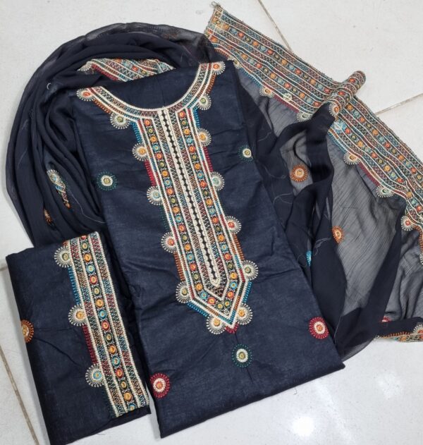 Traditional Machine Embroidery Suit On Black