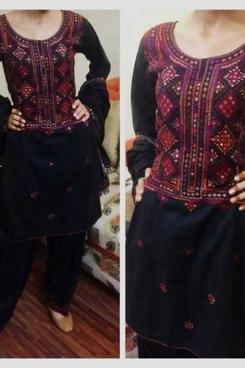 Balochi Hand Embroidery Unstitched Suit with 9 MM Mirror Work