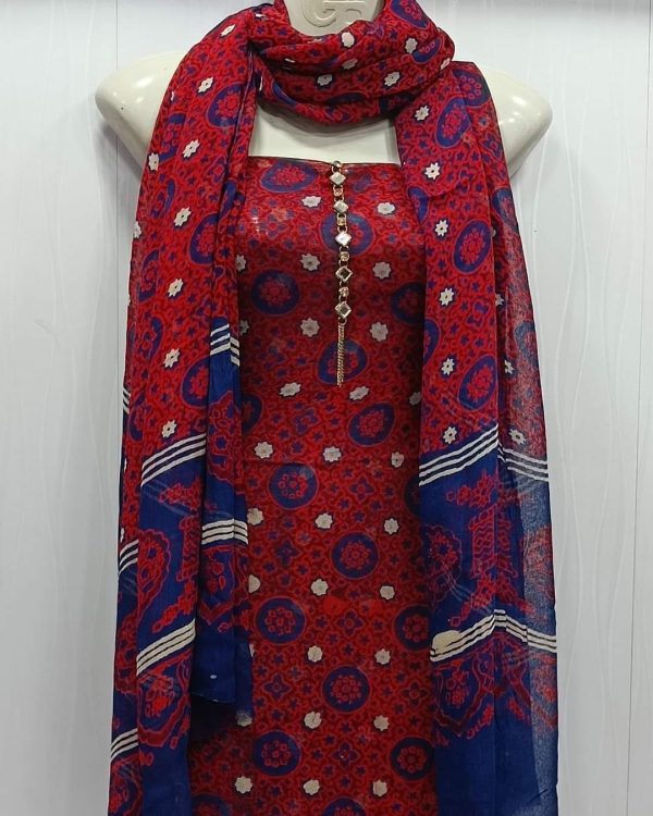 Ajrak block work suit on Chiffon 2pc