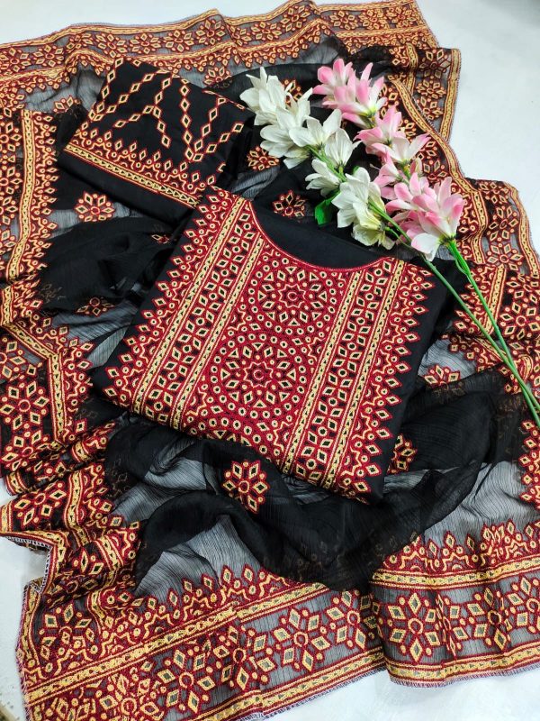 Traditional Ajrak embroidery suit